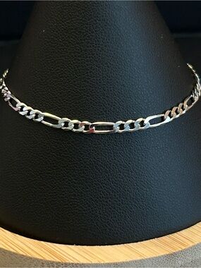 Unisex Classic Italian Made 3 & 1 Figaro Link Bracelet in 925 Sterling Silver